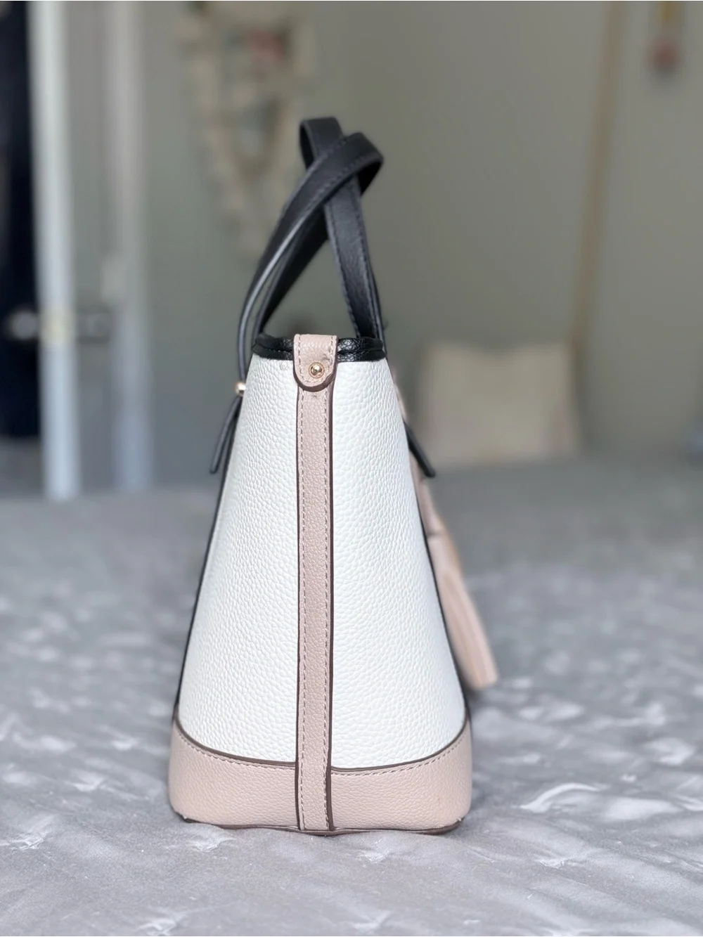 Anne Klein Colorblock Pebbled Tote in Black, White, Cream